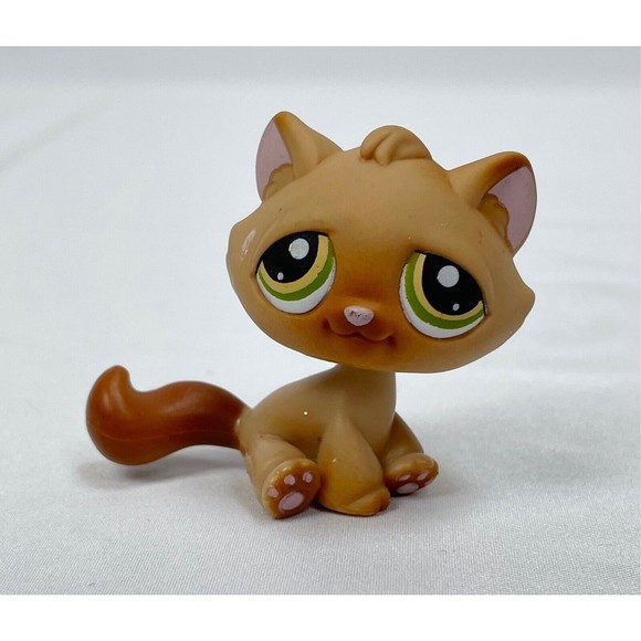 Hasbro Toys Littlest Pet Shop Tabby Cat Figure Tan Figure Green Yellow Eyes Sitting 94